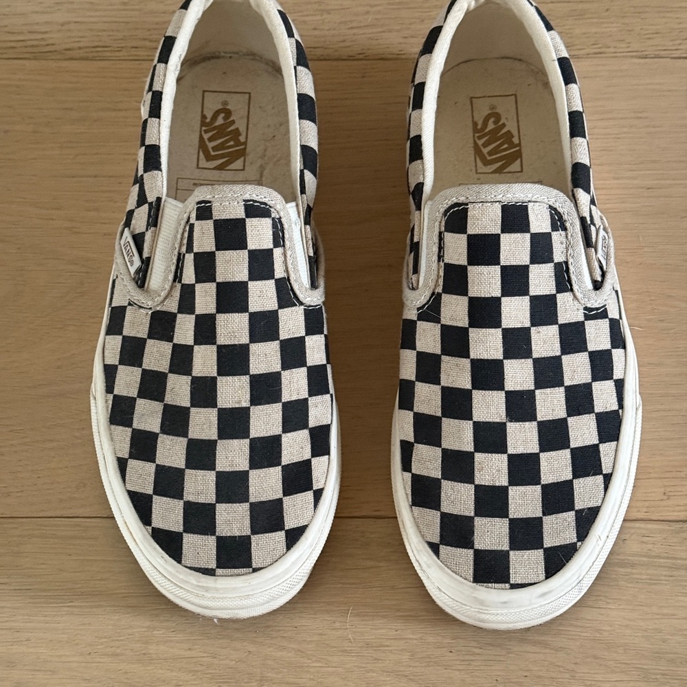 Vans Checkered Slip-On Shoes - Black and White/cream